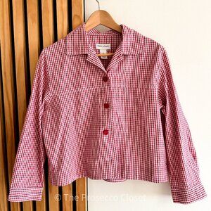 SOLD 90s Draper’s & Damon’s Red Gingham Cropped Jacket Picnic Core (PM)